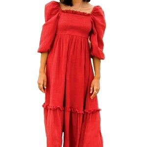 NWT Red Billabong Puff Sleeve Maxi Dress